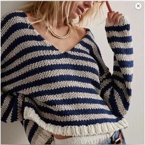 NWOT Free People Portland Stripe Sweater in the Denim Island Combo color - XS